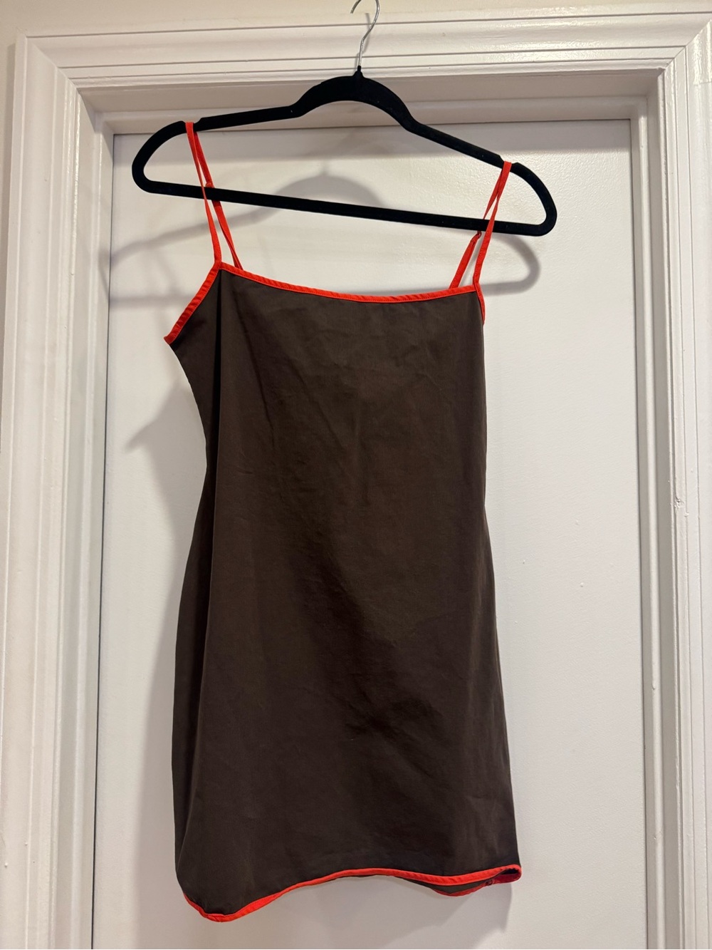Zara Brown Mini Slip Dress with red Trim